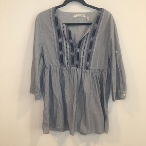 True Grit dry good blue stripe embroidered tunic m